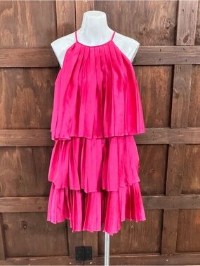 Bright Pink Tiered Halter Mini Dress